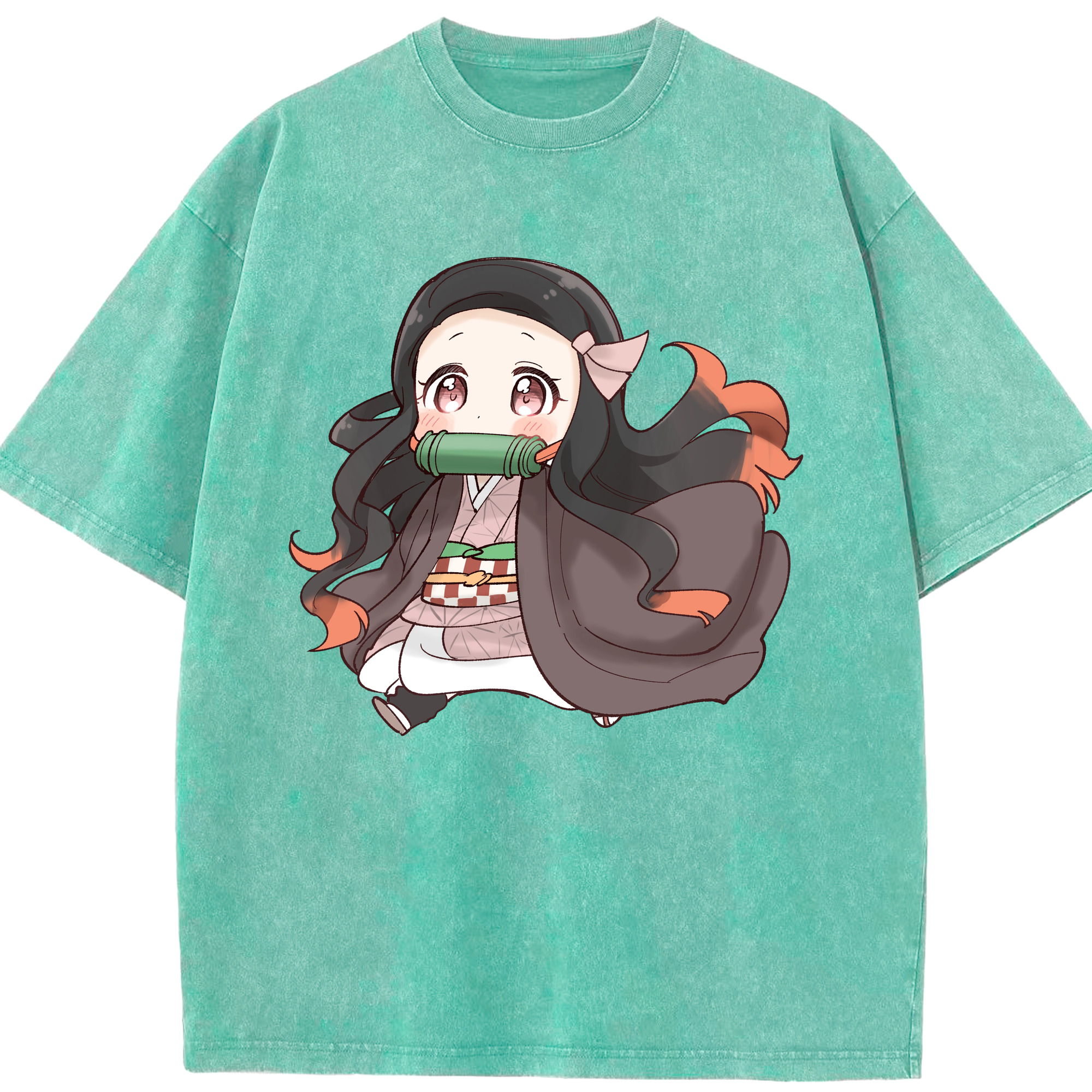 （画像用） 鬼滅の刃（きめつのやいば）竈門 禰󠄀豆子／かまど ねずこ Kamado Nezuko 綿100% ヴィンテージ風 半袖Tシャツ（フロントプリント）